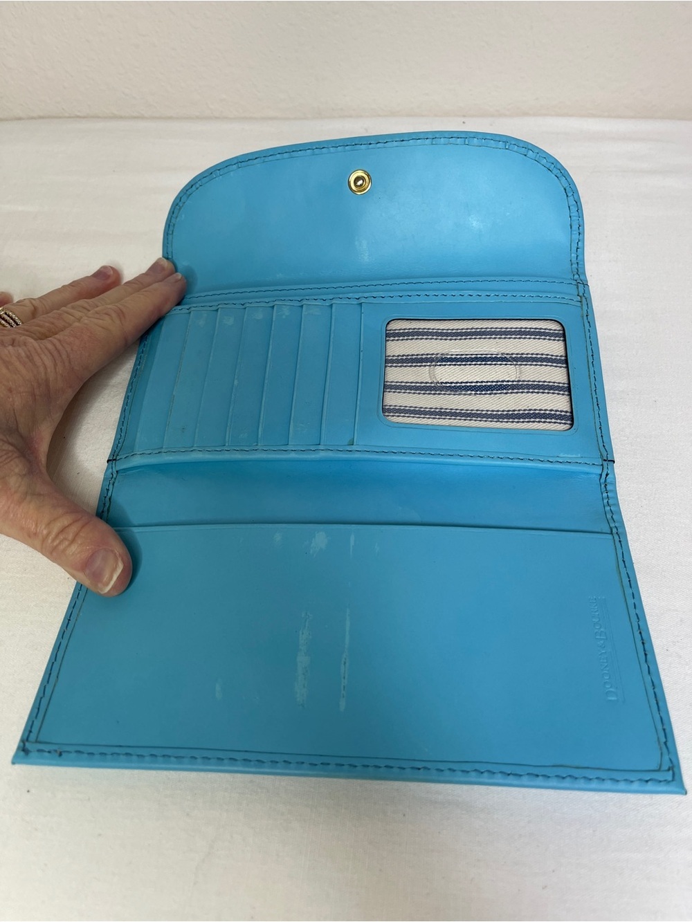 Dooney & Bourke Turquoise Leather Fold-Over Wallet with Gold Plaque - Picture 8 of 14
